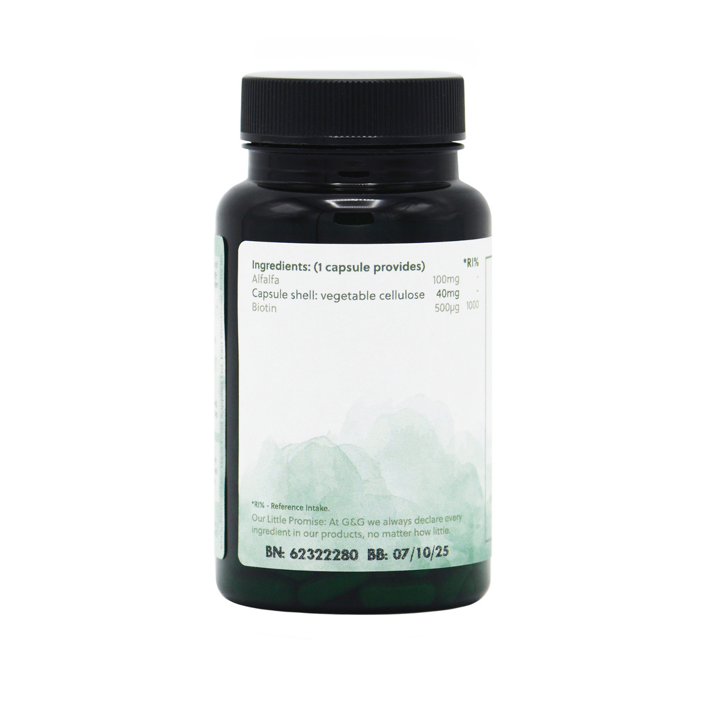 Biotin, Seitenansicht links, Inhaltsstoffe, 500mcg Kapslen