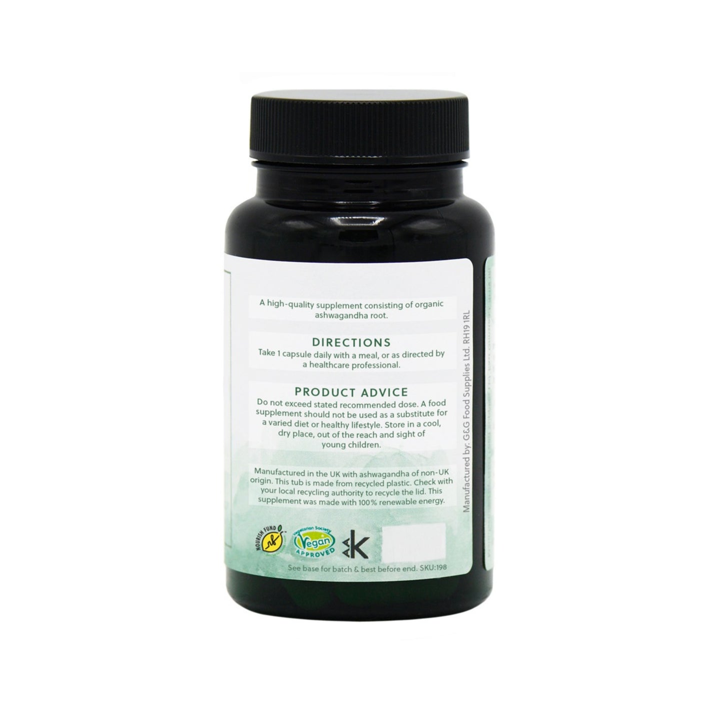 Ashwagandha ORGANIC - 60 vegane Kapseln - G&G Vitamine
