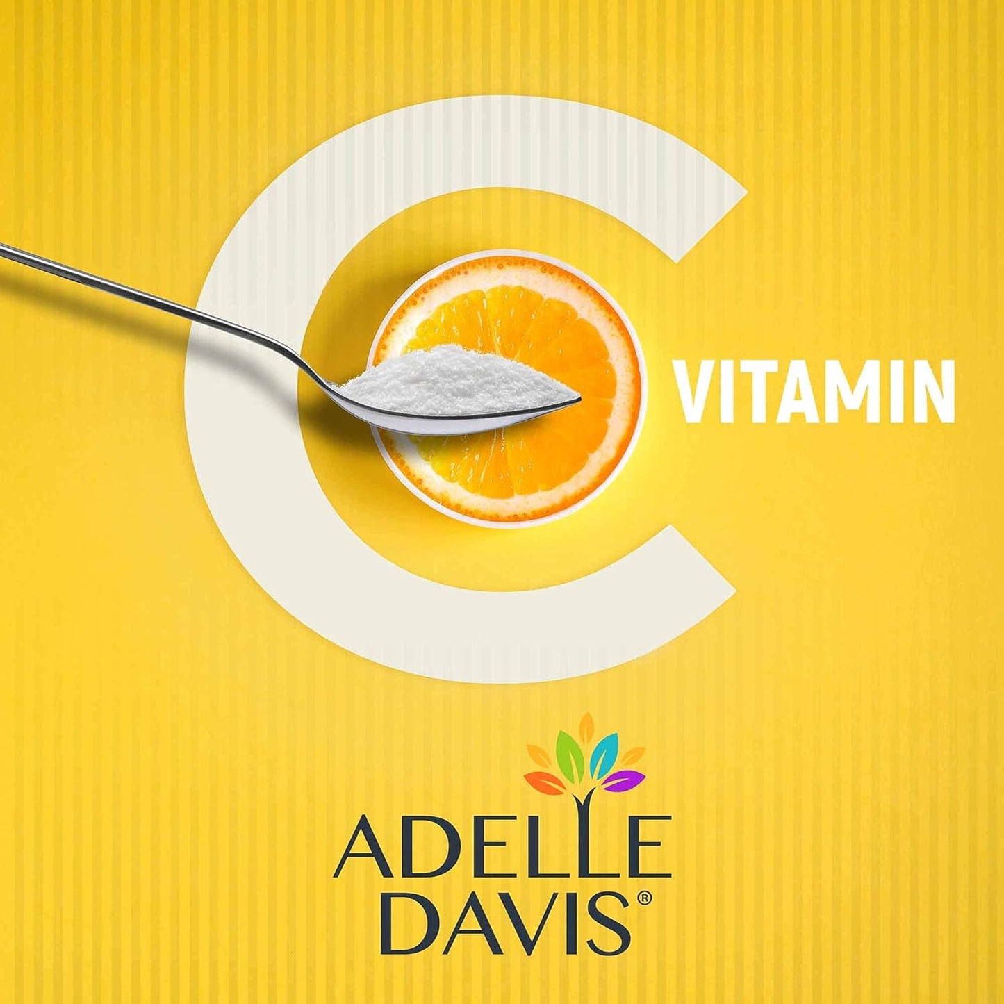Vitamin C Pulver auf Löffel über Orange, Adelle davis