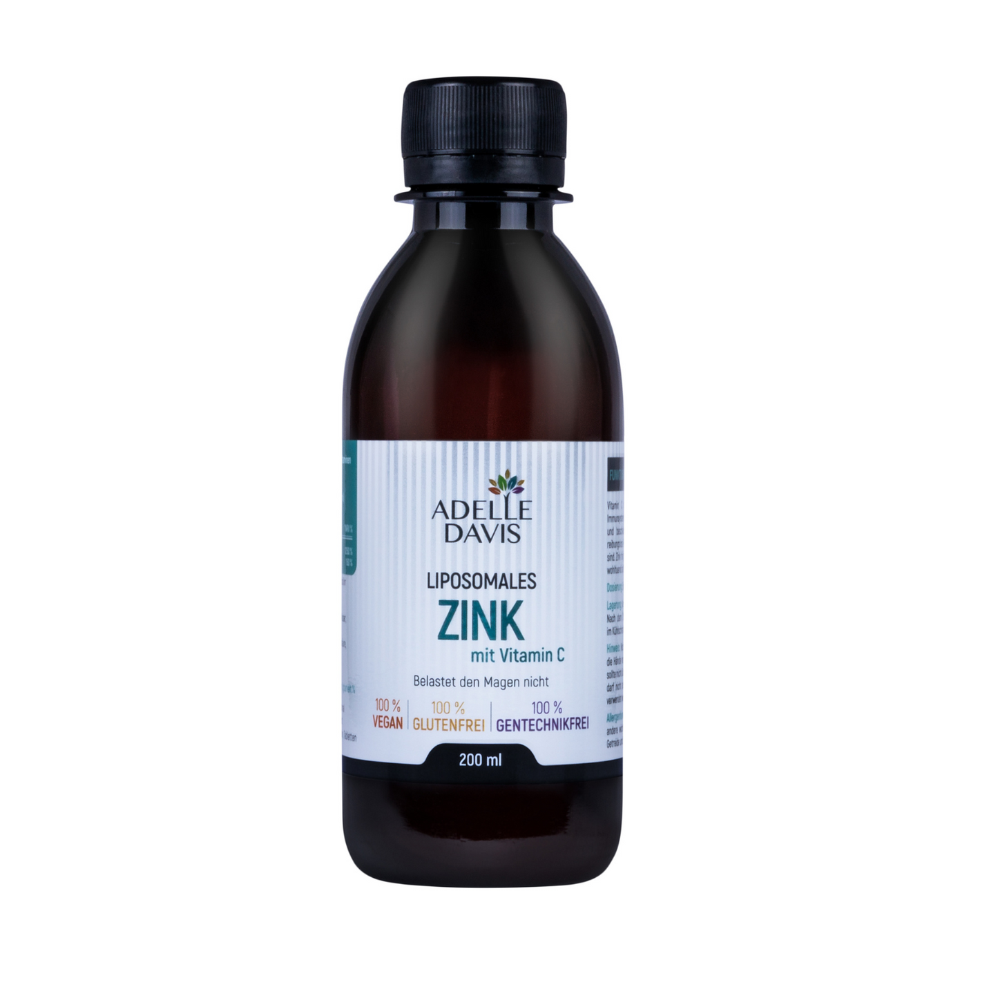Liposomales Zink 15mg mit Vitamin C 1000mg - Adelle Davis® - 200ml Flüssigkeit - Mit Sonnenblumenlecithin - Vegan, Glutenfrei, Nicht GMO