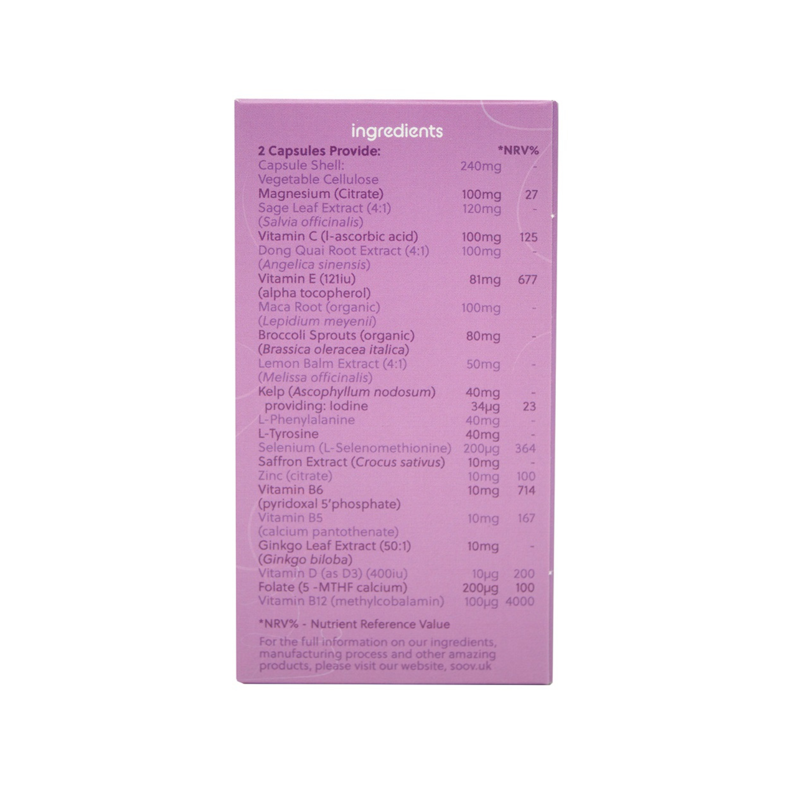 Rückseite, Inhaltsstoffe, 