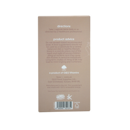 Seitenansicht der Packung, Anwendung, GandG Vitamine, vegan