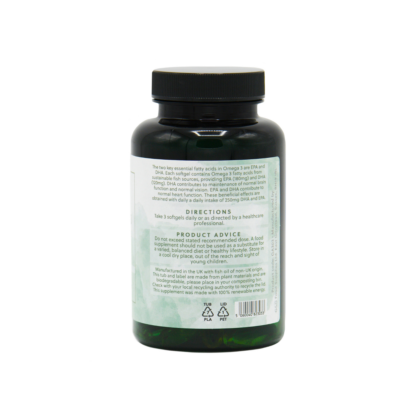 Seitenansicht, DHA, EPA, Omega 3 Fettsäure von Fisch, 