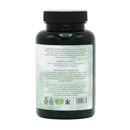 linke Seite der Flasche, Anwendung von Spirulina