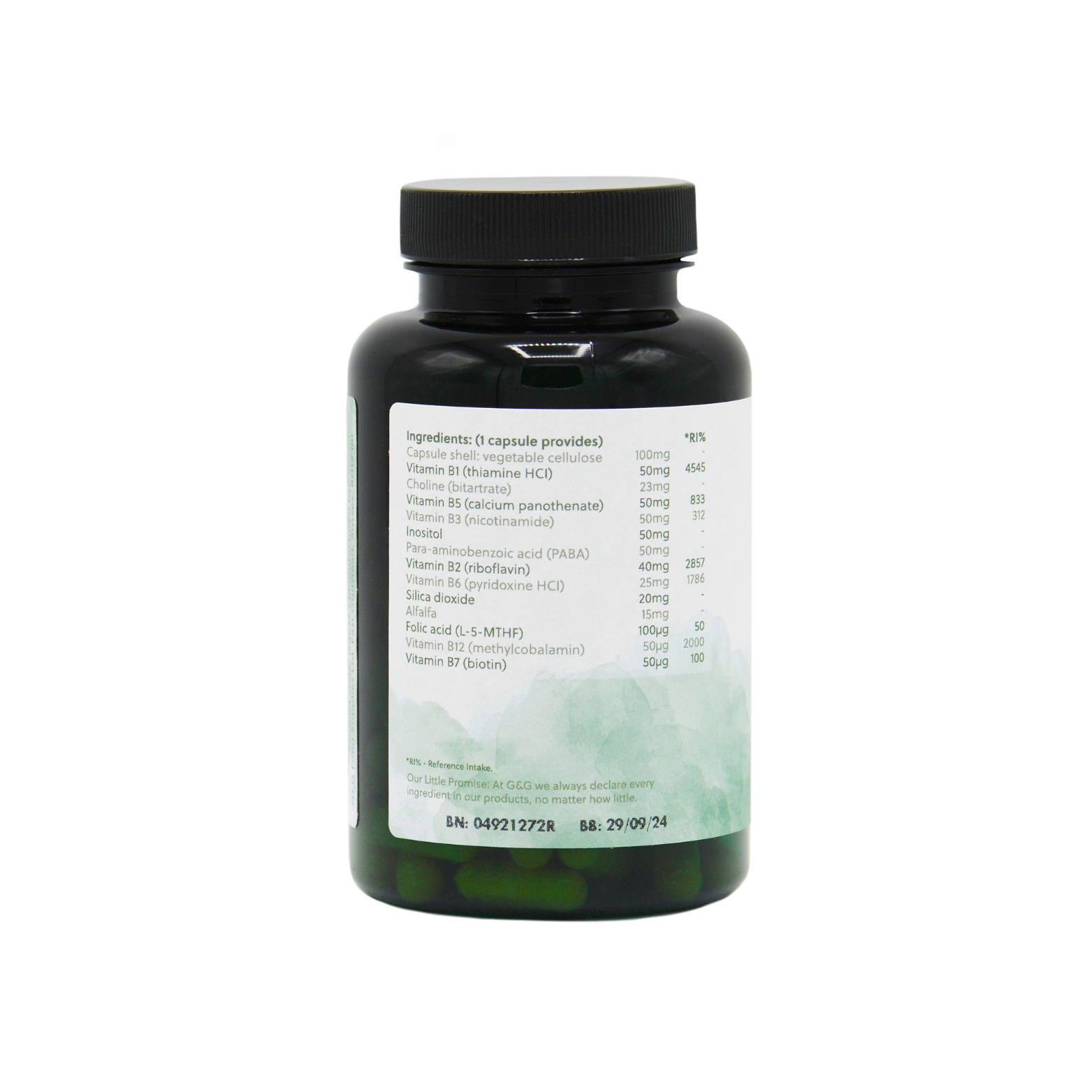Flasche rechte Ansicht, Inhaltsstoffe, GandG, B Vitamine 