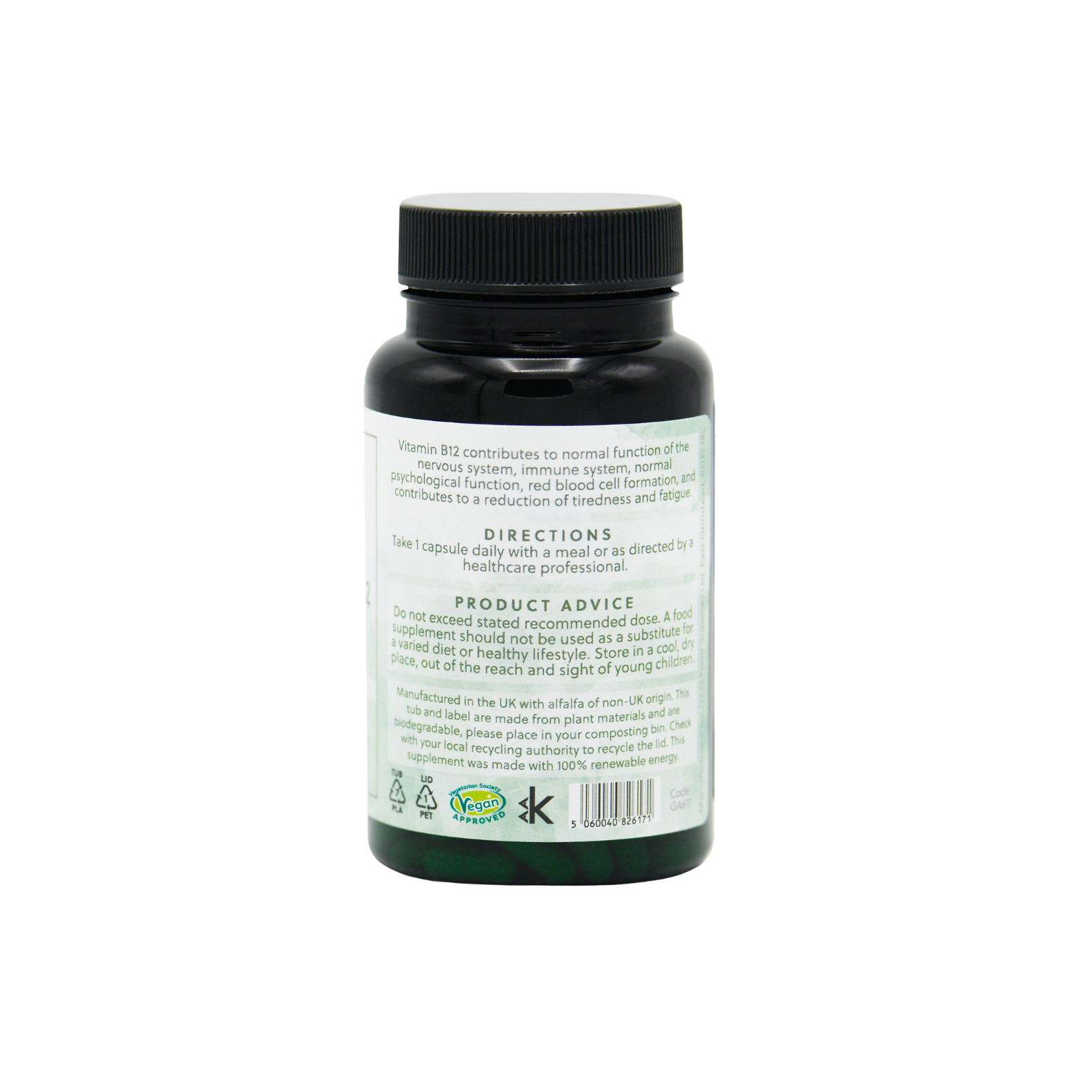 Linke Ansicht Dose, Vitamin B12 Kapseln, G&G Vitamine