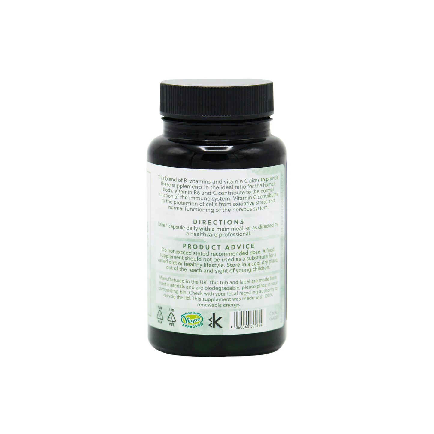 linke Seite, Flasche Vitamin B Komplex und C, inklusive vit B12, Einnahmehinweis