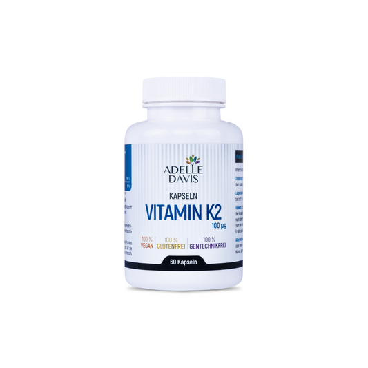 Vitamin K2 100 µg (MK7) – 60 vegane Kapseln, Glutenfrei, Ohne Gentechnik – Hergestellt in der EU – Adelle Davis®